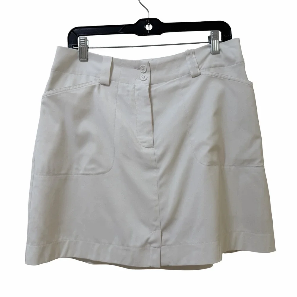 NIKE Women Golf Dri Fit Athletic Mini Skort Size 10 White Tennis Golf Pickleball